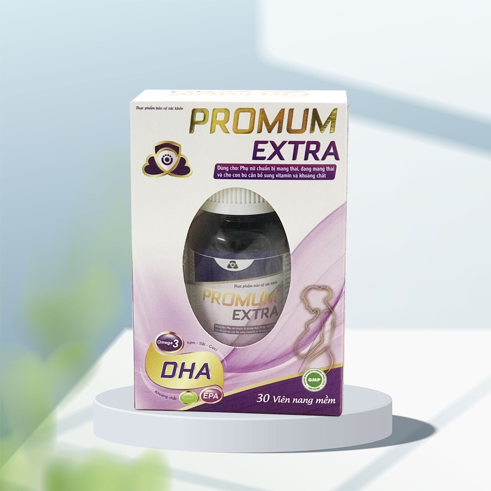 Vitamin tổng hợp PROMUM EXTRA cho bà bầu - Lọ 30 viên từ dầu cá hồi, EPA, DHA, Omega, Canxi Acid Folic và sắt