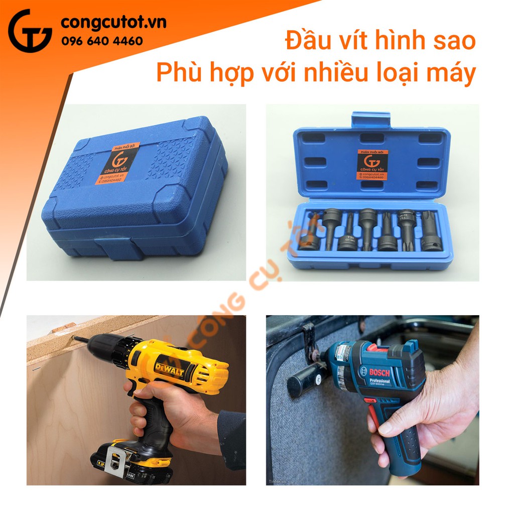 Đầu vặn vít hình sao gắn súng bắn ốc 3/8&quot; thép Cr-MO T20 - T60