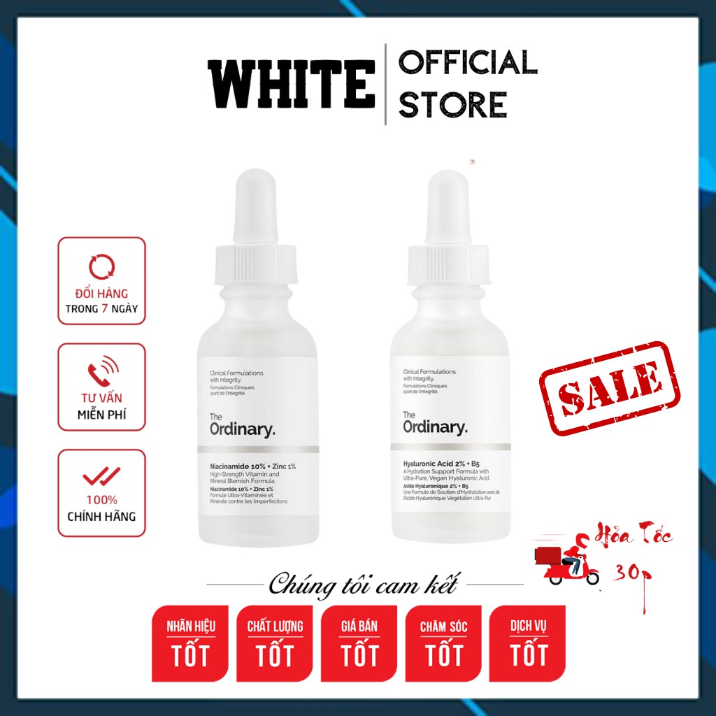 [COMBO] Serum The Ordinary Niacinamide 10% 30ml + Hyaluronic Acid 2% + B5 30ml - Whie Store