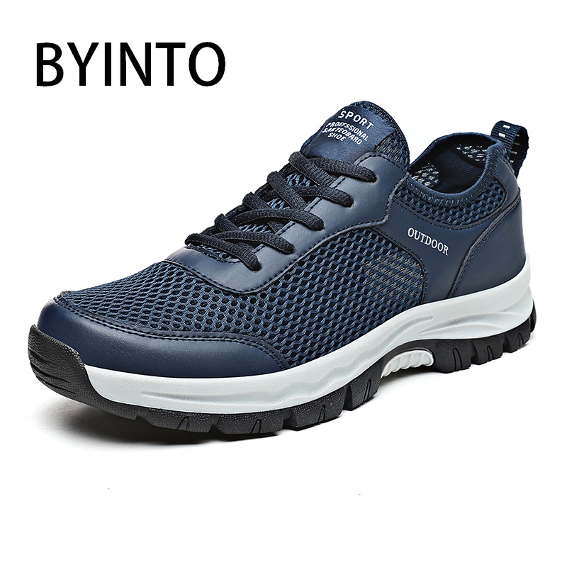 Giày Thể Thao Lưới Thoáng Khí Size 39-48 Màu Đen/Xanh Dương Phối Dây Buộc Thoáng Khí Thời Trang Cho Nam