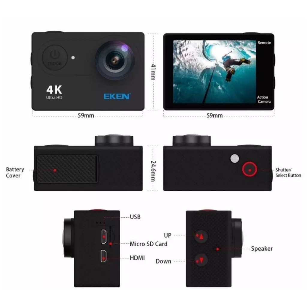 Camera Hành Trình Eken Ultra HD Wifi Quay Video 4K Tặng Đầy Đủ Bộ Phụ Kiện Sports Lắp Đặt Trên Cả Ô Tô Xe Máy | BigBuy360 - bigbuy360.vn