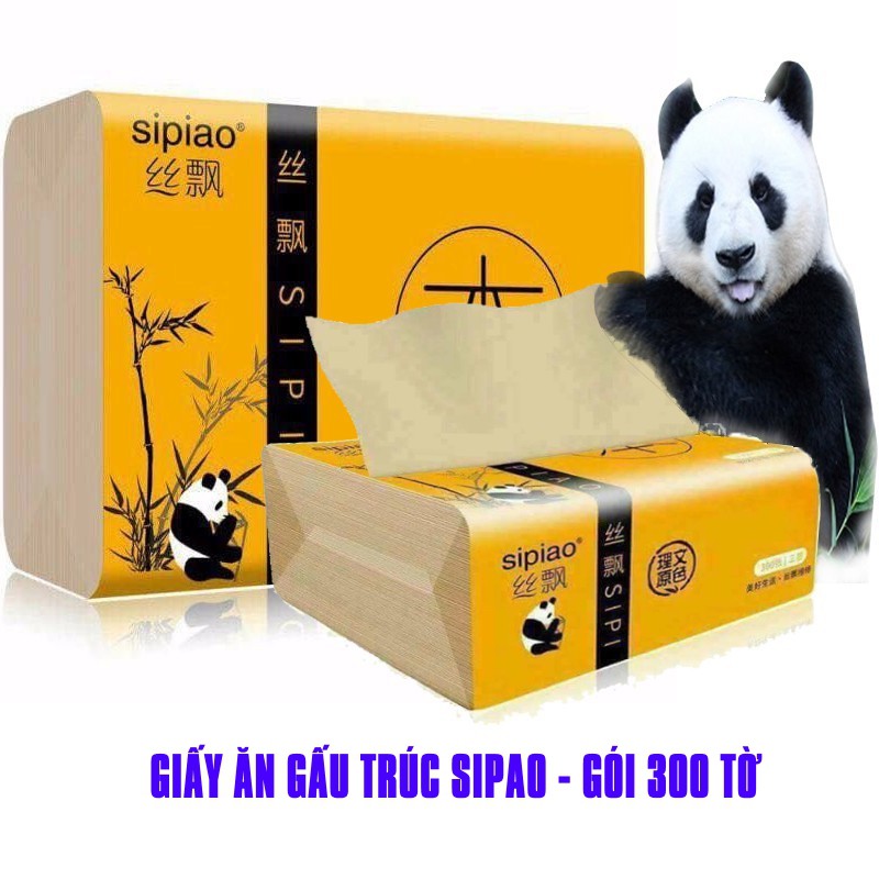 [ Hàng chuẩn ] [ 1 Gói ] Giấy ăn Gấu Trúc Sipiao siêu dai, gói 300 tờ – Giấy ăn than tre, thấm hút tốt GD005-01