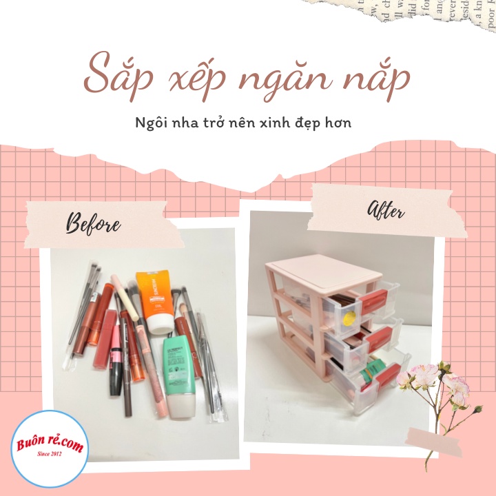 Tủ nhựa mini trong suốt 3 tầng, 4 tầng Việt Nhật (MS:3683/3684), Tủ mini để bàn đựng mỹ phẩm, đồ dùng đa năng -br 01352