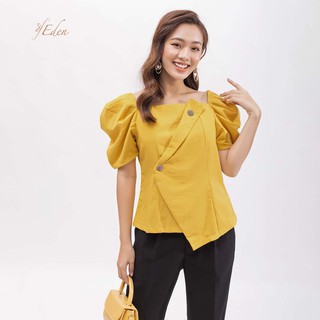 Áo kiểu công sở thời trang Eden cổ vuông tay phồng phối tà chéo - ASM075