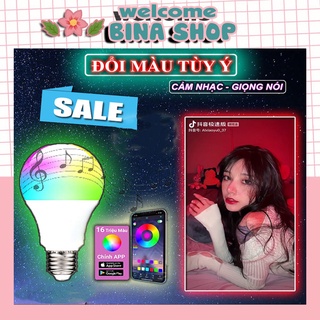 Bóng đèn led tiktok 16 triệu màu đổi màu bằng app hoặc remote - Tặng kèm đuôi đèn - BinaShop