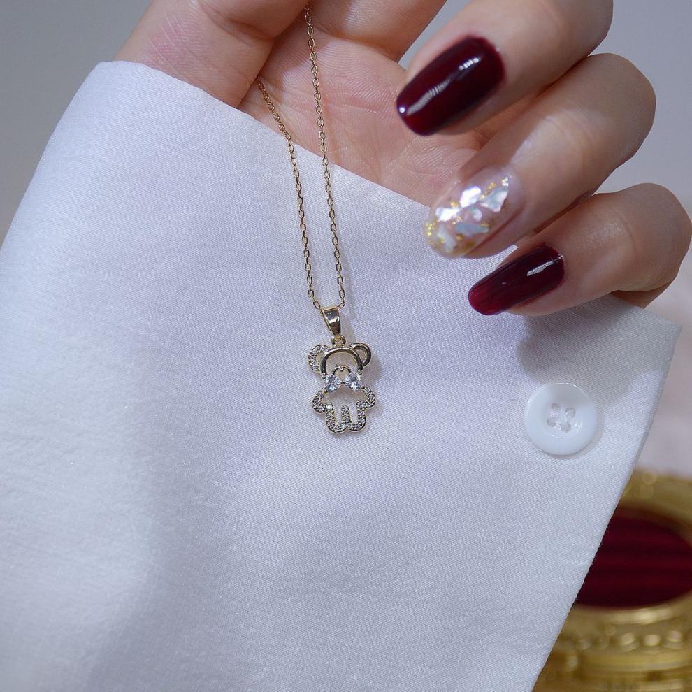 Vòng cổ hợp kim mặt gấu đính đá zircon dễ thương