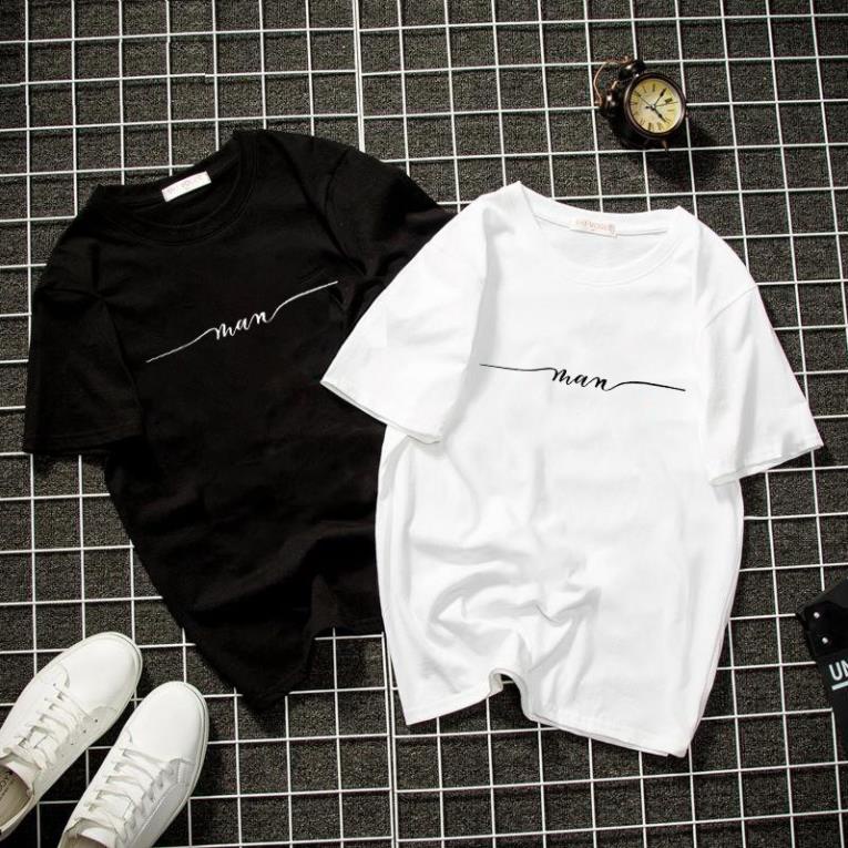Áo thun trắng đen unisex form rộng nam nữ chữ kiều MAN vải dày mịn (ÁO TRẮNG)