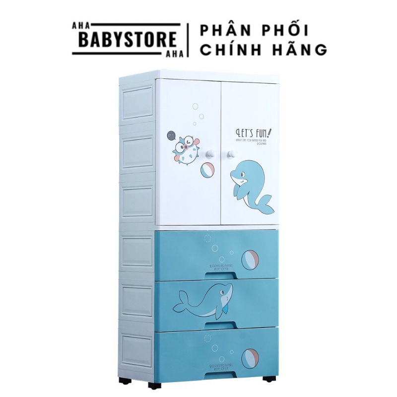 Tủ nhựa 4 tầng cao cấp có bánh xe KUB mẫu cá heo xanh