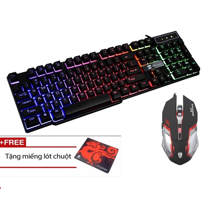 BỘ BÀN PHÍM GIẢ CƠ R8 1822 VÀ CHUỘT T02 LED 7 MÀU CHUYÊN GAME + TẶNG LÓT CHUỘT
