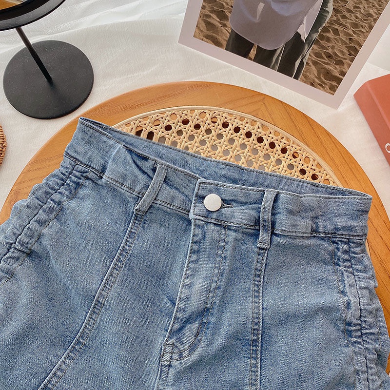 Quần Short Jean Nữ Lưng Cao Xếp Ly Thời Trang