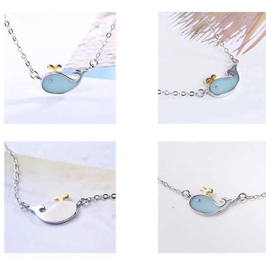 Silver Plated Whale Necklace + Earrings + Bracelet Set S925