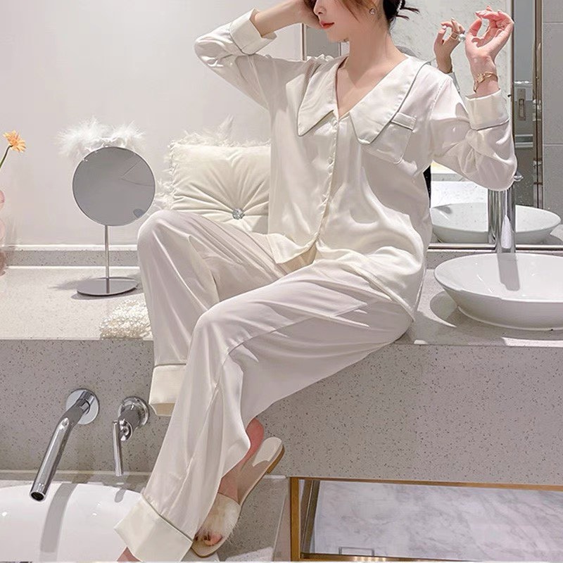 [BỘ PIJAMA NỮ] - Chất Lụa Satin Dài Tay [DT01]-Hàng Hiệu Cao Cấp-[FREE SHIP]