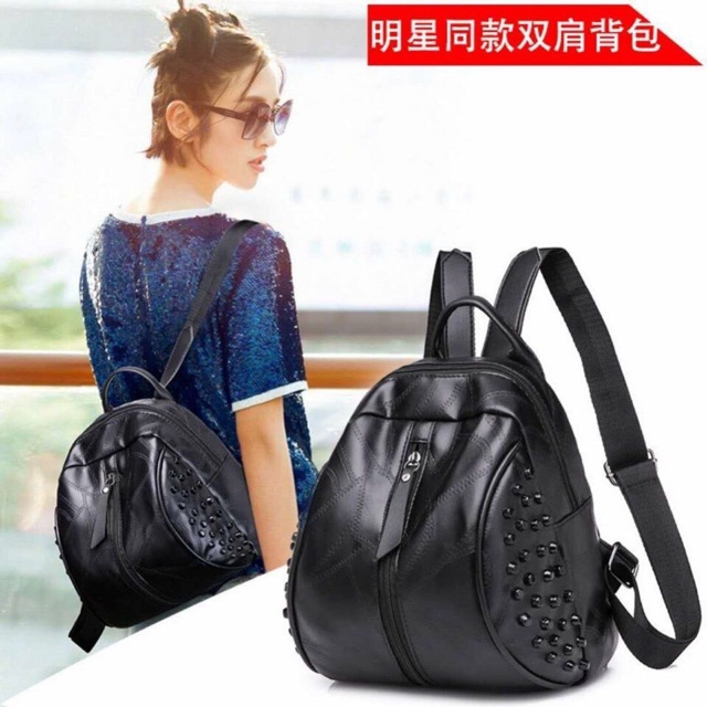 Mua balo đinh cá tính hottrend tặng ví đựng cáp sạc, tai nghe siêu kute