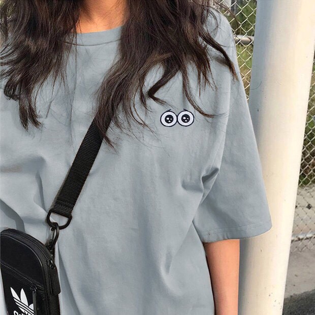 Áo thun tay lỡ form rộng - phông nam nữ cotton oversize - T shirt thêu đôi mắt - 2N Unisex