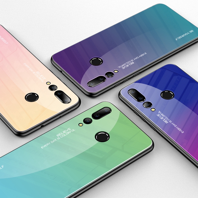 Ốp điện thoại kính cường lực màu Gradient cho Huawei Nova 4 P30 Pro Lite Y9 Prime 2019 Honor 10 lite