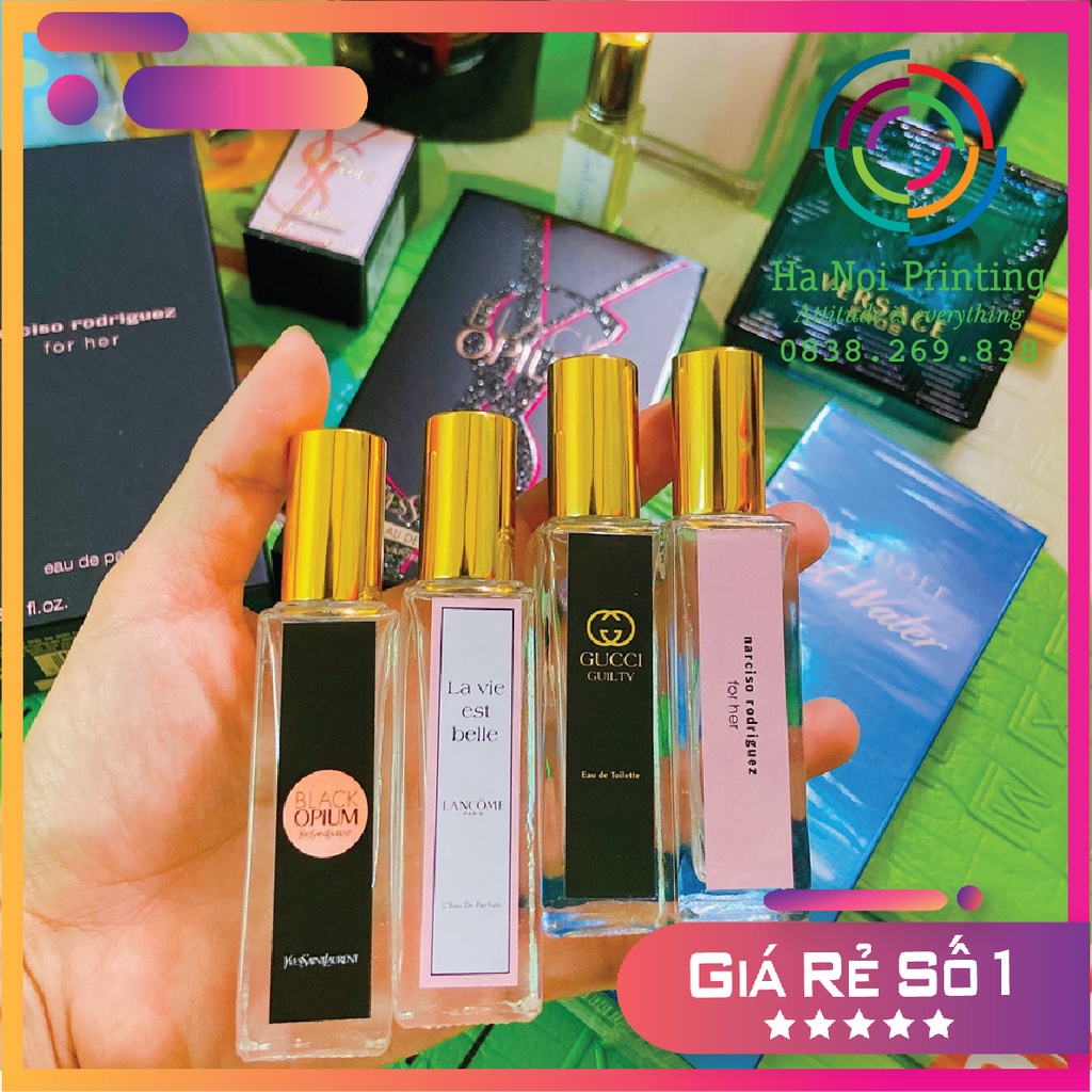 Tem dán chai chiết nước hoa in theo mẫu từng chai
