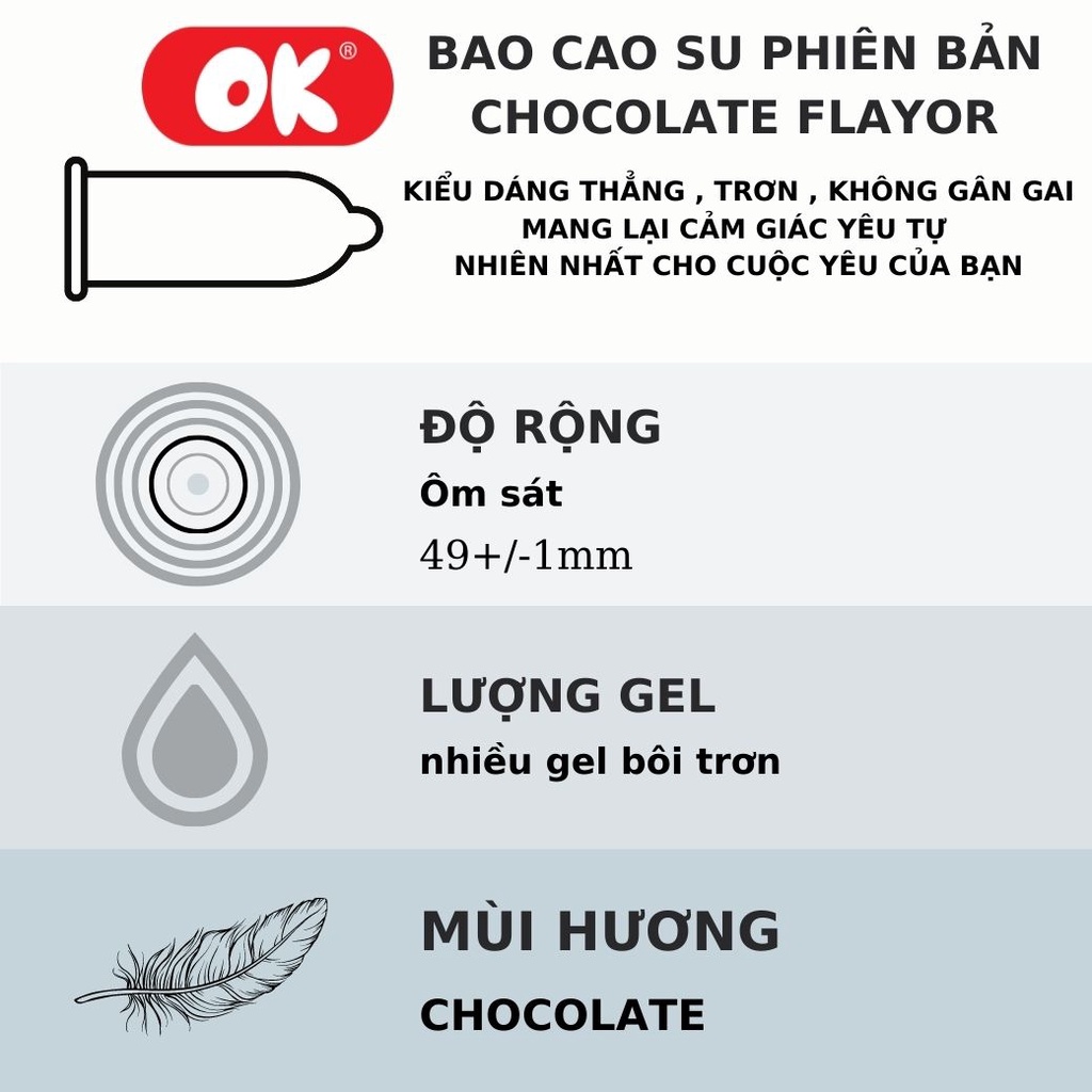 Bao Cao Su OK Hương Socolate Hộp 3 bao Trơn Không Mùi Tinh Khiết Siêu Mỏng Chống Tuột Hàng Việt Nam Chất Lượng Cao