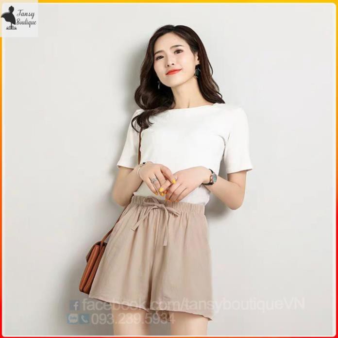 Quần short nữ cạp chun chất đũi siêu nhẹ mát thoải mái cho bạn gái thời trang Banamo Fashion quần short đũi nơ 623