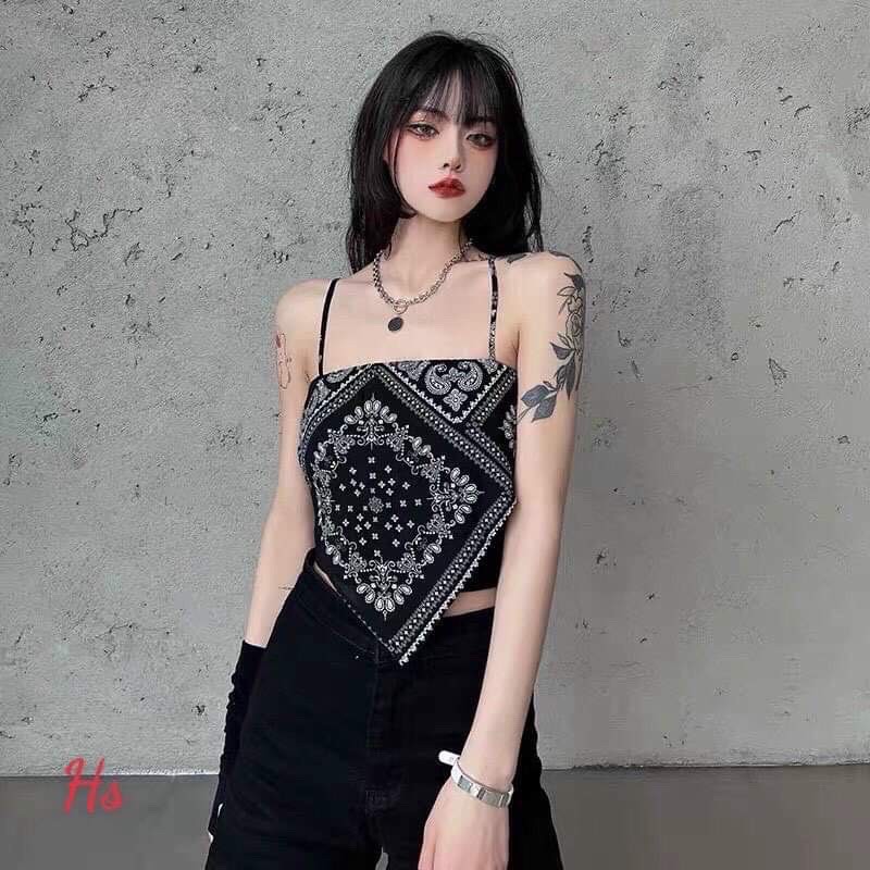 Áo hai dây khăn yếm 2 màu Đen, Trắng mix áo ống summer 2021, chất bozip cotton >