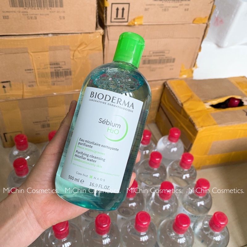 Bản Pháp - Nước tẩy trang Bioderma 500ml màu xanh và màu hồng