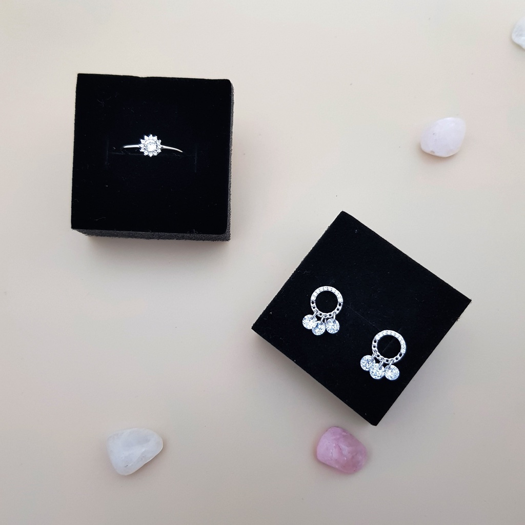 Bông tai bạc EVERMORE, khuyên tai thả đính đá lấp lánh bạc Ý 925, phong cách minimalist, thanh lịch, sang trọng - H029