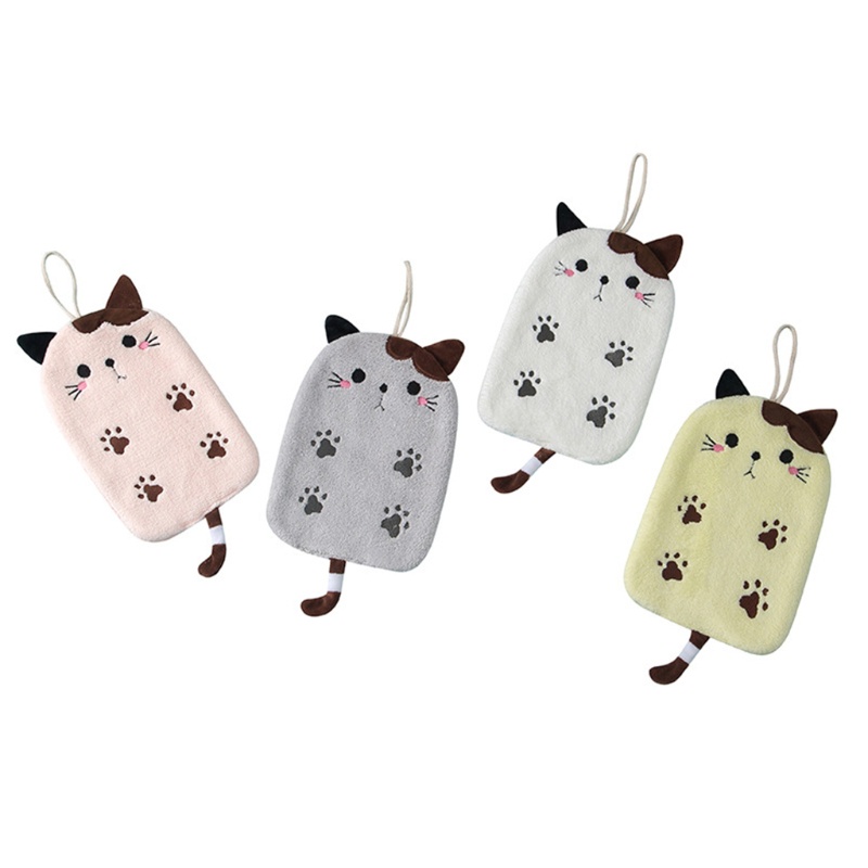 Aoto Khăn Lau Tay Thấm Hút Tốt Hình Mèo Hoạt Hình Đáng Yêu Có Móc Treo