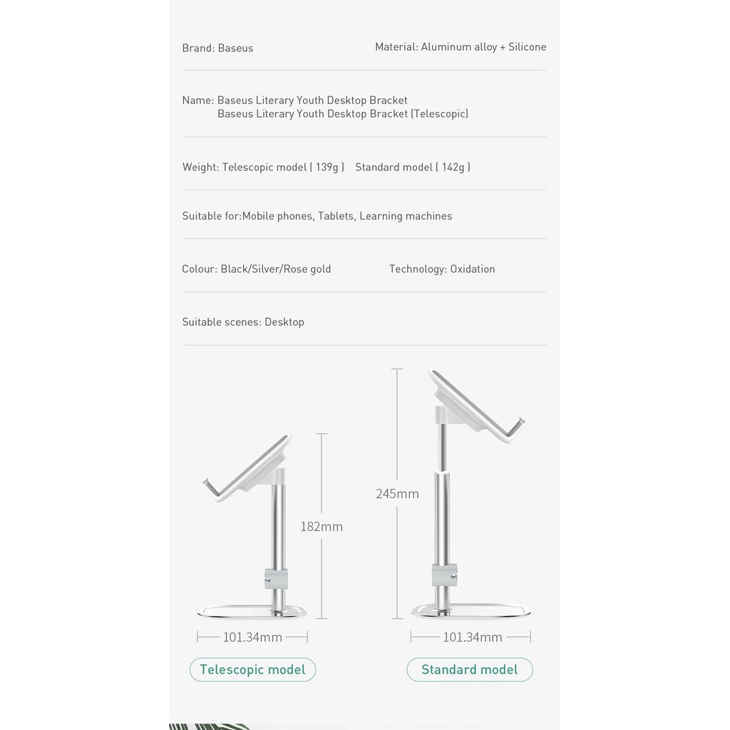 Giá đỡ điện thoại và máy tính bảng 7inch có thể kéo dài hợp kim tích hợp kẹp dây sạc CHÍNH HÃNG BASEUS