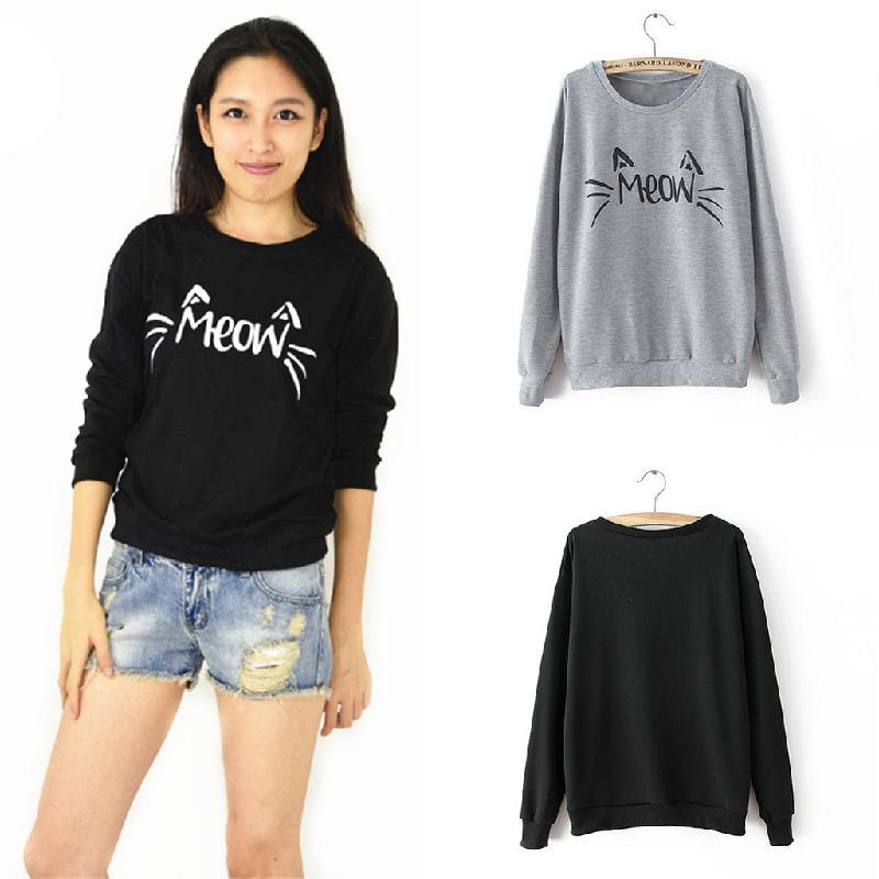 Xiangbao Áo Khoác Sweatshirt Tay Dài In Hình Mèo Quyến Rũ Thời Trang Mùa Thu Cho Nữ