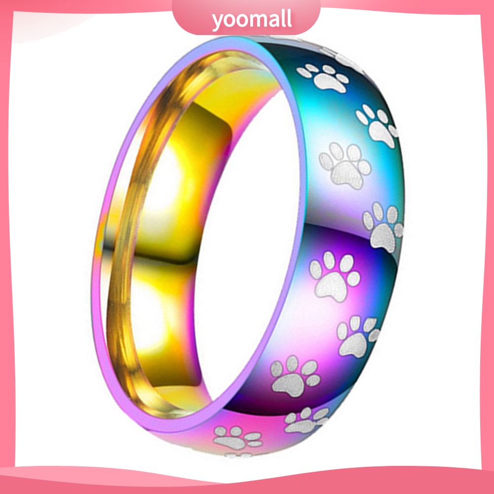 Nhẫn Thép Titan Khắc Hình Dấu Chân Động Vật Dễ Thương Cho Nam Nữ