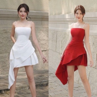 Đầm dự tiệc hai dây dáng xoè lệch tà