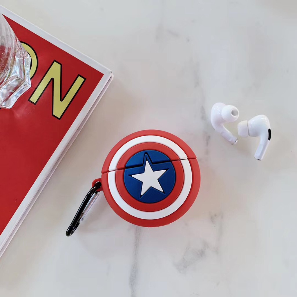 Case Airpod 1/2/Pro Khiên Captain America/ Vỏ bao ốp Airpods Silicon