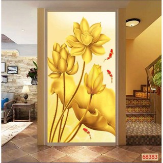 Tranh dán tường 3D tranh hoa sen vàng KT 120x80cm