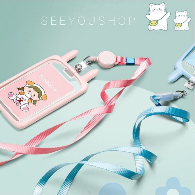 Thẻ Tên TAI THỎ DÂY RÚT Phù Hiệu See You Shop , Dây Đeo Thẻ Học Sinh, Sinh Viên, Nhân Viên Dễ Thương