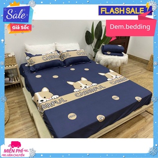 Ga trải giường bo chun bọc đệm[1m6x2m,1m8x2m]MẪU CÚN XANH THAN