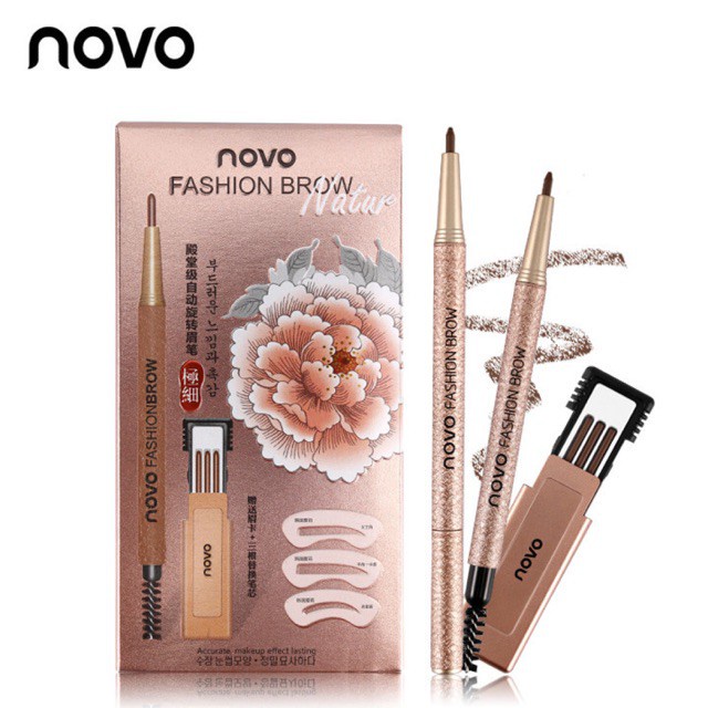 ✨Set chì kẻ mày Novo 3 lõi thay + 3 bộ khuôn vẽ mày Hàng Nội Địa Trungnền