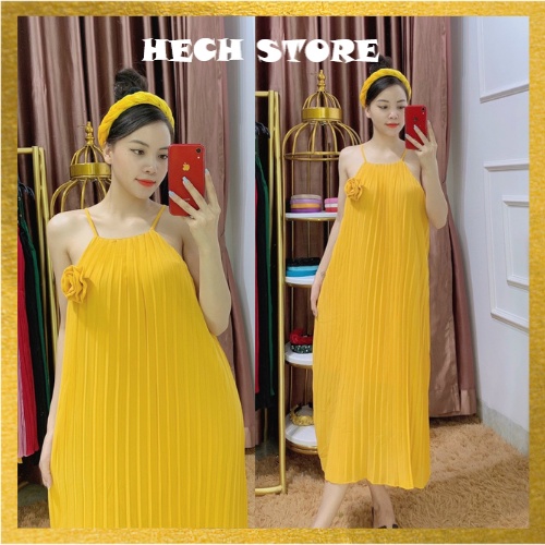 Váy Maxi 2 Dây Đính Hoa | Chất Voan Lụa - Dáng Suông Dập Ly Cực Yêu | Hàng QC cao cấp