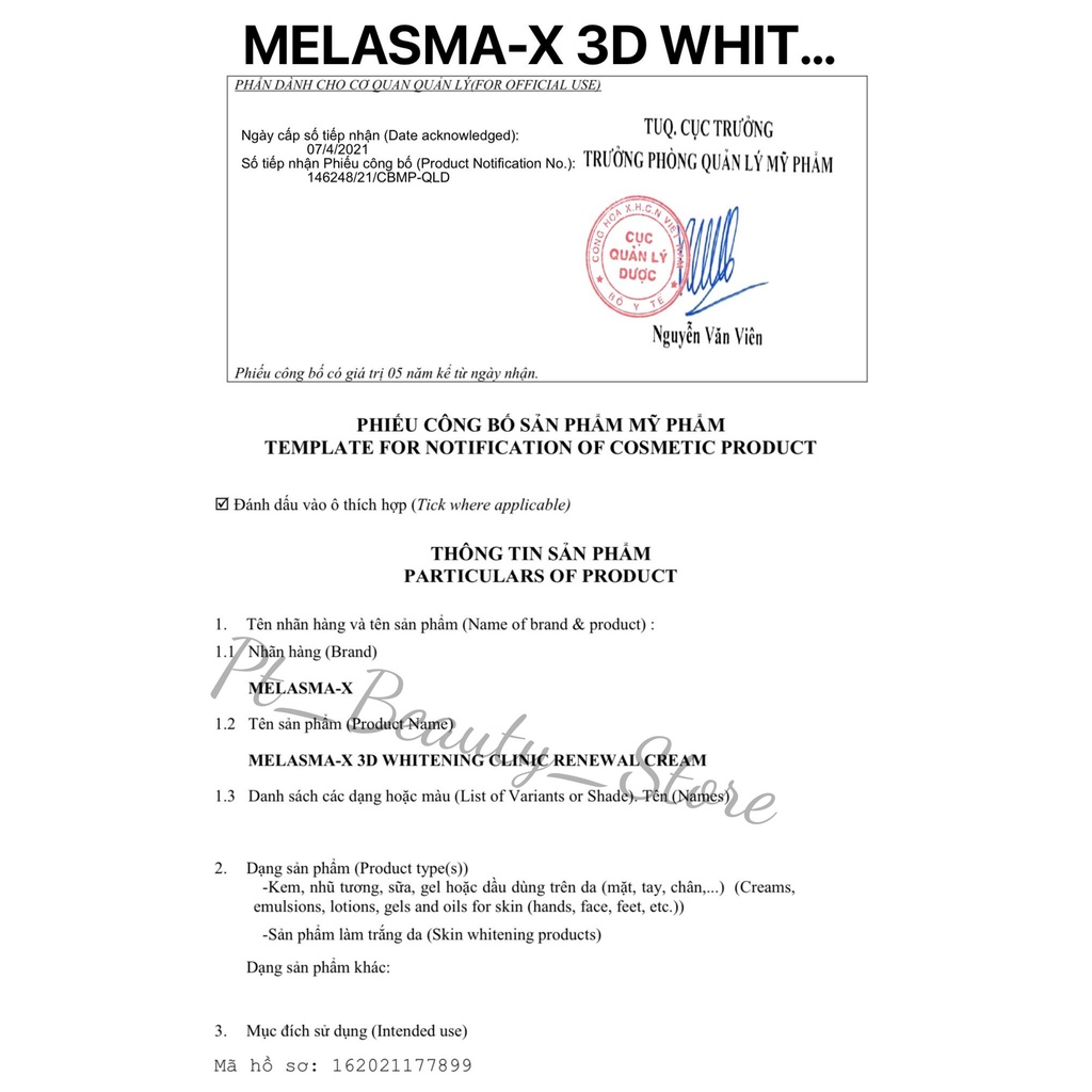 Kem Trắng Da giảm Nám Tàn Nhang MELASMA-X 3D WHITENING CLINIC - CREAM