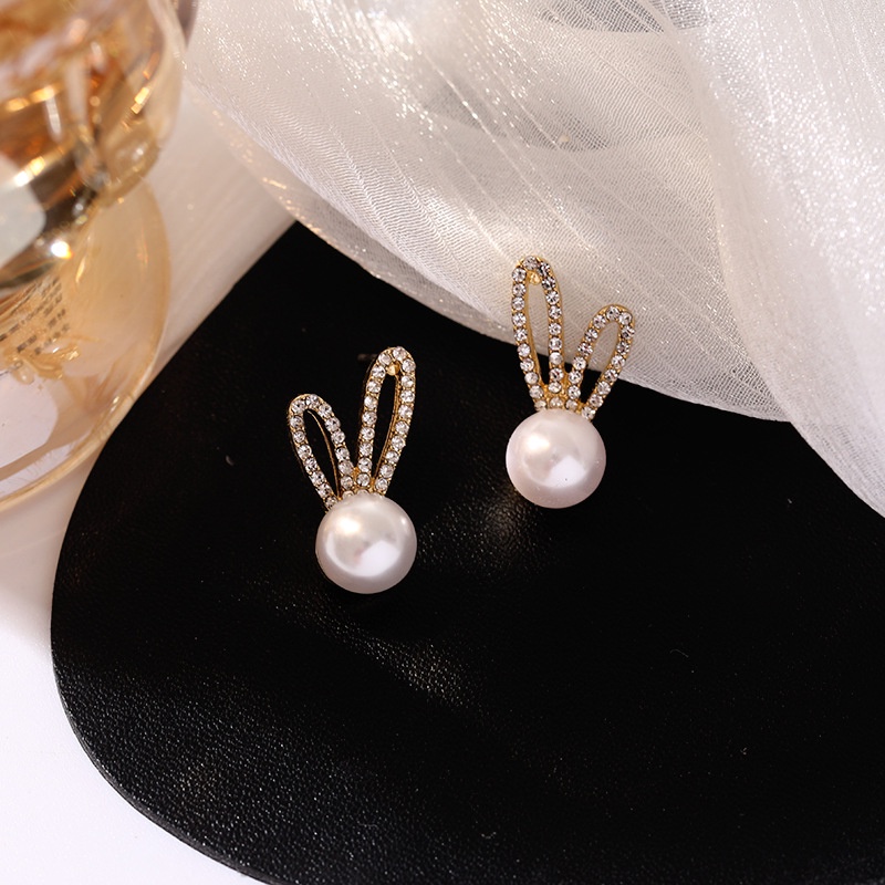 Bông Tai Hàn Quốc Hình Tai Thỏ Đính Đá Xinh Xắn Mainia Shop