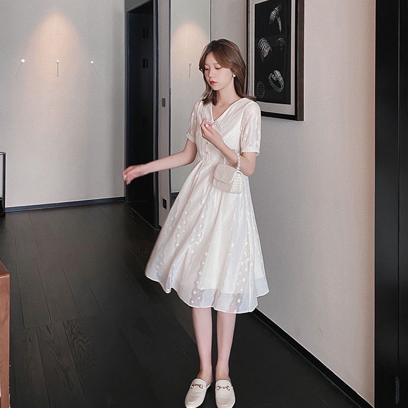 Váy ren lưới hoa cổ đức cúc ngọc dáng xoè tiểu thư vintage [Ảnh thật 4-9]