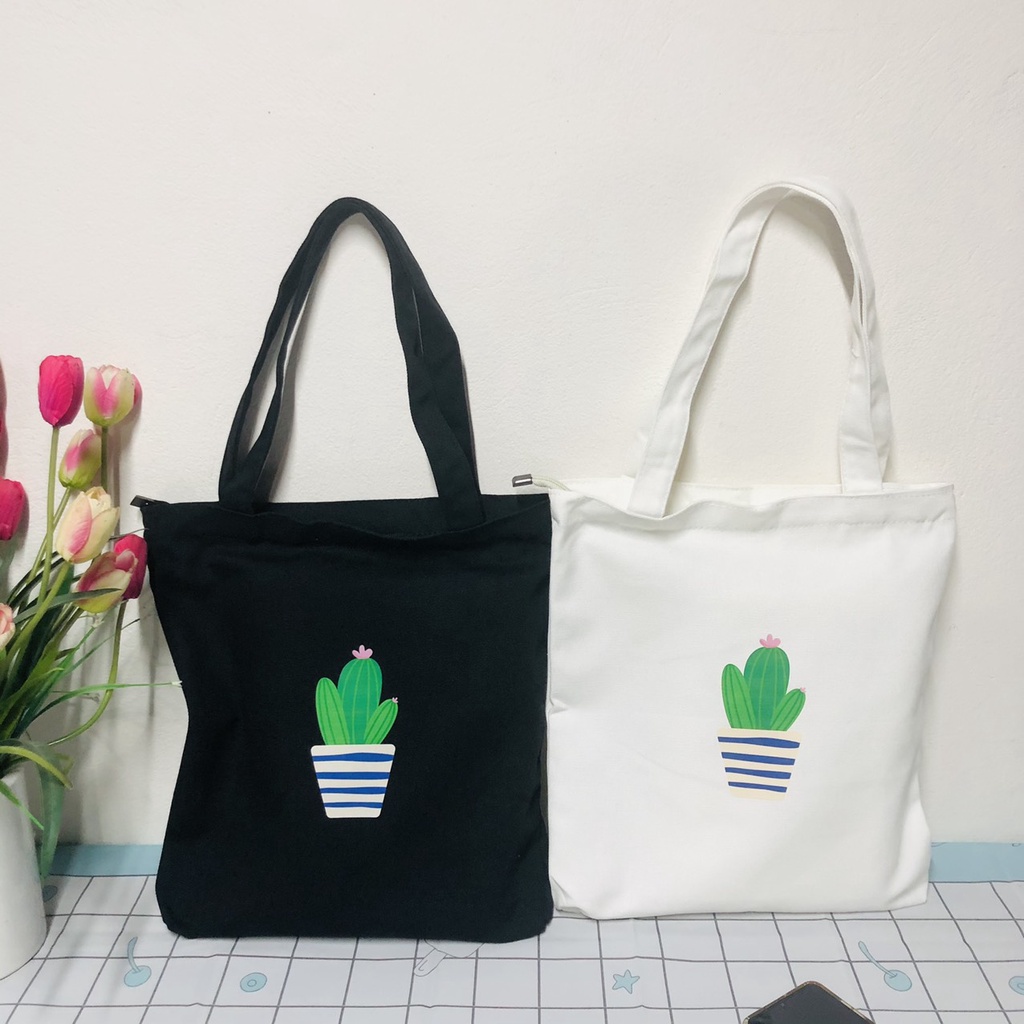 Túi tote vải canvas đi học đi chơi đeo vai cute