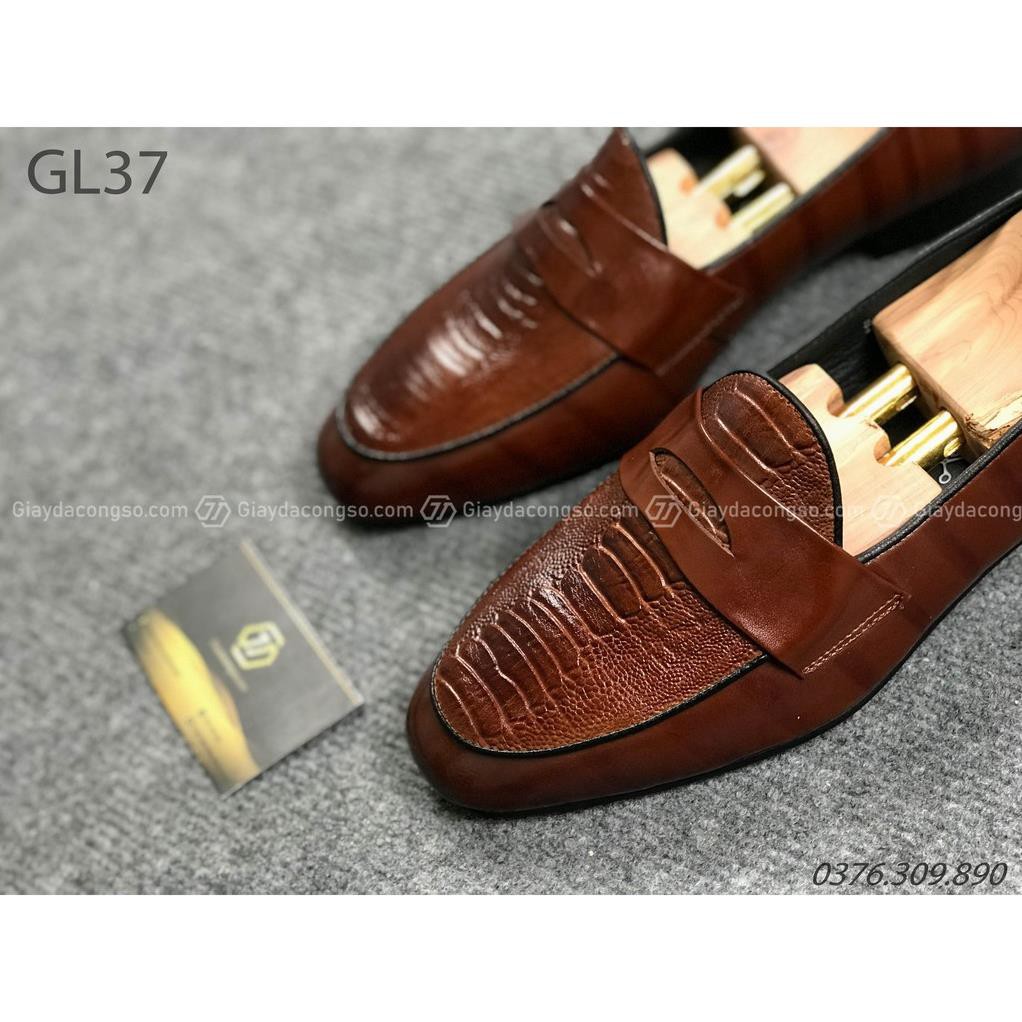 Giày lười nam da bò dập vân đà điểu dáng classic GL-37- Giày Da Công Sở