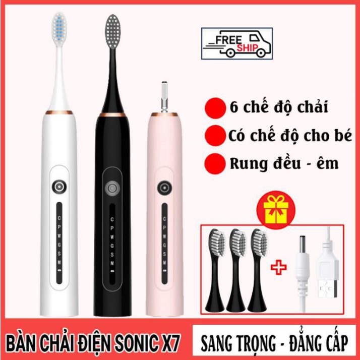 Bàn chải điện Sonic X7 cao cấp, Bàn chải đánh răng điện công nghệ châu Âu 6 chế độ rung bản 2021