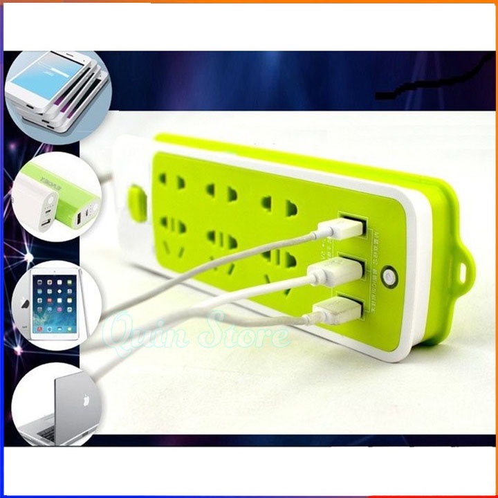 Ổ cắm điện sạc nhanh đa năng 3 cổng usb, Ổ điện xanh đa năng chống giật tích hợp 3 chân USB an toàn tiện dụng FERADO