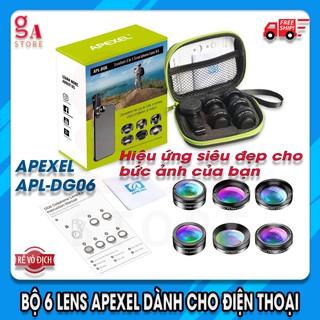 Bộ ống kính,lens chụp ảnh Apexel DG dành cho điện thoại,6 ống kính,góc rộng,mắt cá,macro,phù hợp mọi loại máy điện thoại