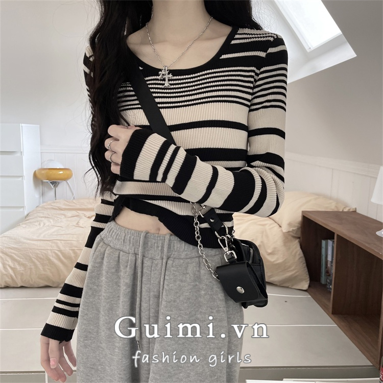 Áo Dệt Kim Kẻ Sọc Kiểu vintage Thời Trang Mùa Thu Cho Nữ