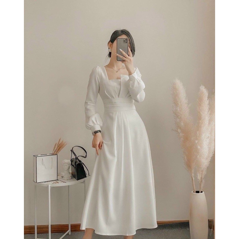 Đầm nữ đầm dự tiệc tay dài nhún ngực🎈HÌNH THẬT️🎈 đầm nữ dáng xoè tiểu thư chất vải Umi | BigBuy360 - bigbuy360.vn