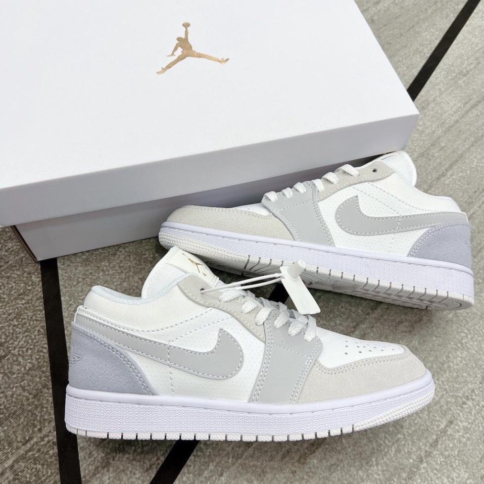 Giày 𝐉𝐨𝐫𝐝𝐚𝐧 1 low paris màu xám gót xanh nam nữ, Giày sneaker JD 1 paris cổ thấp bản đẹp .