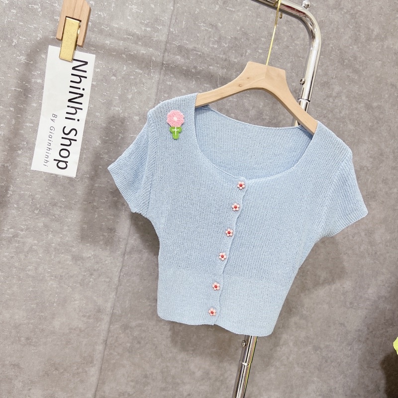 Áo len cổ vuông khuy hoa, Áo kiểu len dáng ôm sexxy AL8810 - NhiNhi Shop