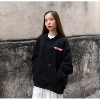 Mistaker | áo khoác hoodie có nón logo màu đen