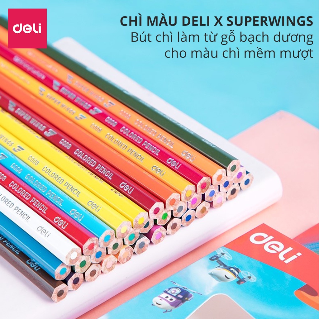 [Mã LIFEDL44 giảm 50K đơn 99K] Bút chì màu học sinh Deli - Superwings - EC00800/EC00810/EC00820/EC00830